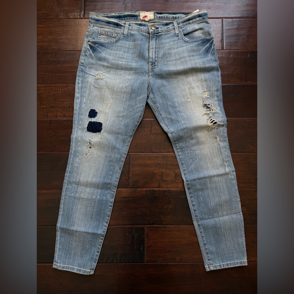 Current/Elliott The Slouchy Stiletto Jeans in Old Glory Distressed Patchwork